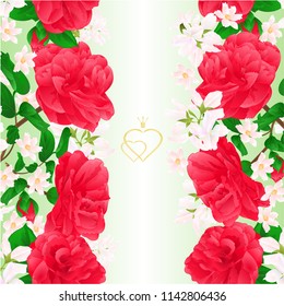 Floral border seamless vertical background with flowers Camellia Japonica  with buds vector Illustration for use in interior design, artwork, dishes, clothing, packaging, greeting cards