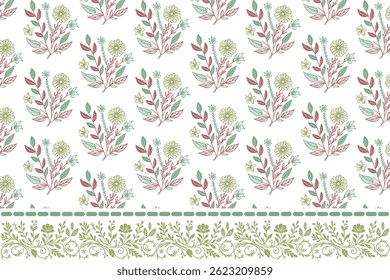 floral border sketch. embroidery seamless pattern. one line hand drawn design. textile repeat texture. outline botanical artwork. modern petal style

