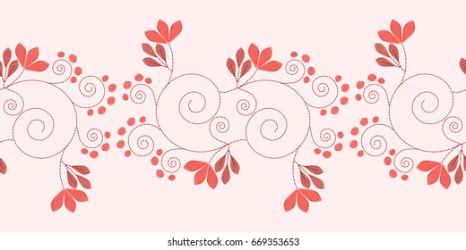 Floral border in small wild flowers. Vector imitation of embroidery. Country style. Flower background for textile, wallpaper, covers, surface, print, gift wrap, scrapbooking, decoupage.