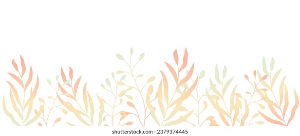 Floral border. Summer tropical gradient branches, edge decoration, banner. Delicate floral botanical horizontal decor for fabric, prints, banner, print.