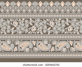 Floral border Traditional oriental ornament of India, garland motif in Bisket background Vector