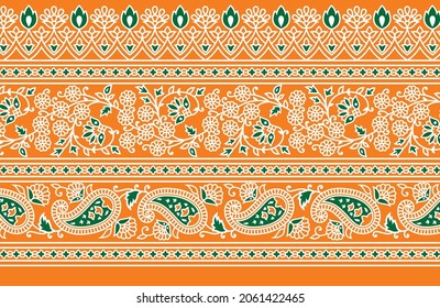 Floral border Traditional oriental ornament of India, garland motif in Orange background Vector