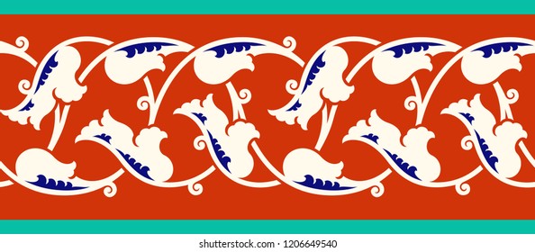 Floral border for your design. Traditional Turkish – Ottoman seamless ornament. Iznik. Vector background