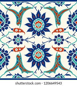 Floral border for your design. Traditional Turkish – Ottoman seamless ornament. Iznik. Vector background