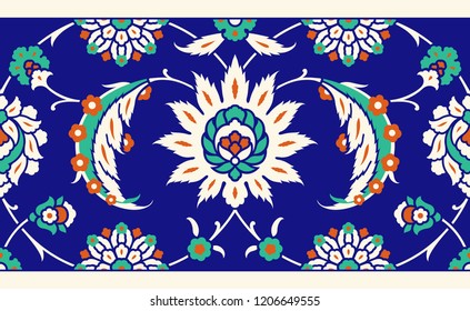 Floral border for your design. Traditional Turkish – Ottoman seamless ornament. Iznik. Vector background
