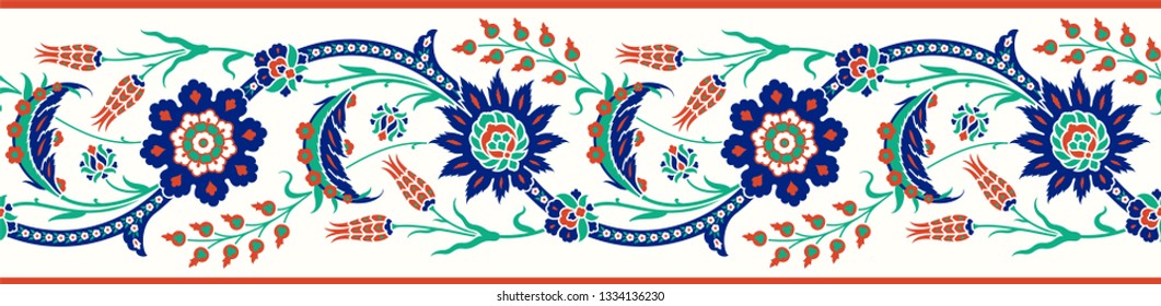 Floral border for your design. Traditional Turkish – Ottoman seamless ornament. Iznik. Vector background.