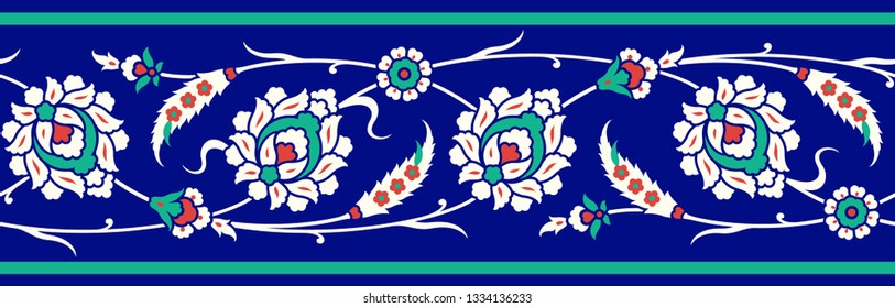 Floral border for your design. Traditional Turkish – Ottoman seamless ornament. Iznik. Vector background.