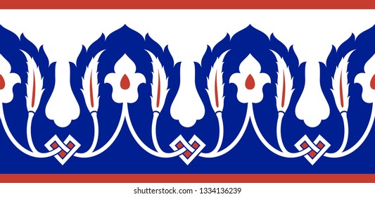 Floral border for your design. Traditional Turkish – Ottoman seamless ornament. Iznik. Vector background.