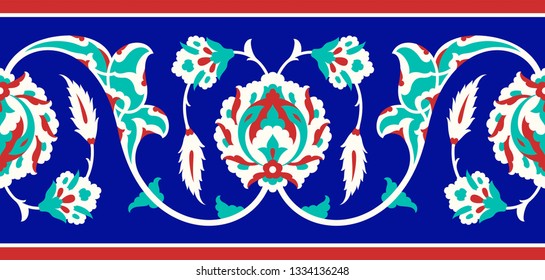 Floral border for your design. Traditional Turkish – Ottoman seamless ornament. Iznik. Vector background.