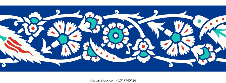 Floral border for your design. Traditional Turkish – Ottoman seamless ornament. Iznik. Vector background.
