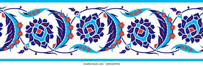 Floral border for your design. Traditional Turkish – Ottoman seamless ornament. Iznik. Vector background.