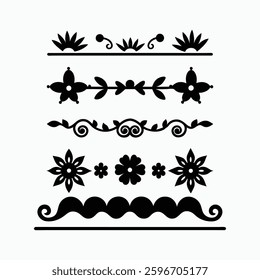 Floral borders black and white, ornament vector art illustrations