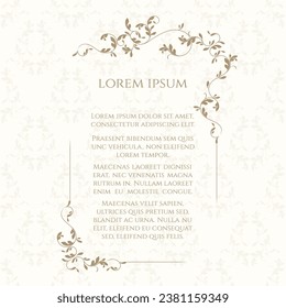 Floral borders and classic seamless pattern. Graphic design page. Card template.