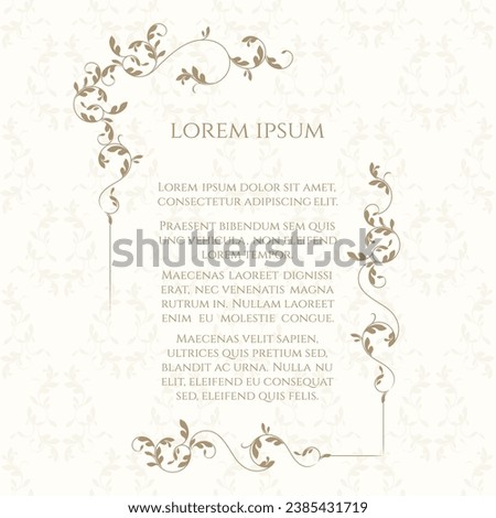 Floral borders and classic seamless pattern. Graphic design page. Card template.
