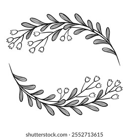 Fronteras y divisores florales. Elegantes marcos decorativos de plantas verdes y divisores ornamentales monograma para tarjeta de invitación de boda. Vector aislado icono sobre fondo blanco