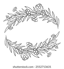 Floral borders and dividers. Elegant decorative green plants frames and monogram ornamental dividers for wedding invitation card. Vector isolated icon on white background