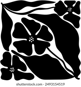 Floral, botanical, abstract black and white composition. Modern trendy minimal style. Floral poster, invitation, postcard, cover, banner.