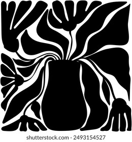 Floral, botanical, abstract black and white composition. Modern trendy minimal style. Floral poster, invitation, postcard, cover, banner.