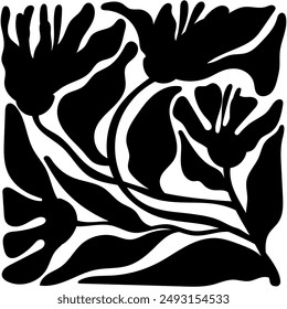 Floral, botanical, abstract black and white composition. Modern trendy minimal style. Floral poster, invitation, postcard, cover, banner.