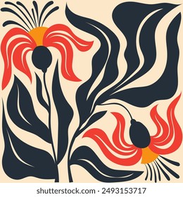 Floral, botanical, abstract composition. Modern trendy minimal style. Floral poster, invitation, postcard, cover, banner.