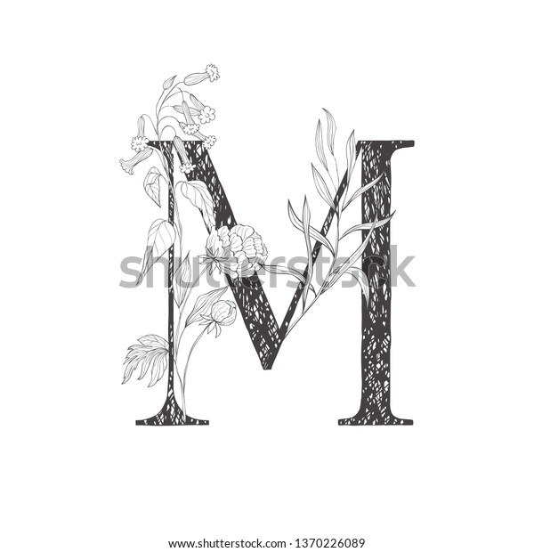 Floral Botanical Alphabet Letter Plants Flowers Stock Vector Royalty Free 1370226089 5916