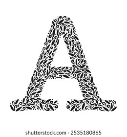 Alphabet botanique floral. Lettre A dessinée à la main par Vintage. Lettre avec des plantes et des fleurs. Image vectorielle isolée sur fond blanc