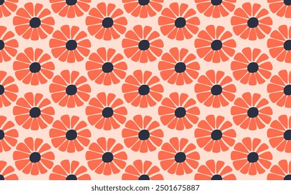Floral Botanical art Doodle y2k Seamless Pattern vector. Natural hand drawn pattern design with drawing orange color flowers. Simple contemporary style illustrated Design for fabric, print, wallpaper