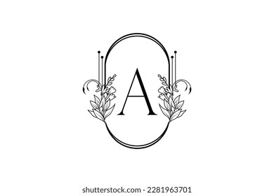 floral botanical boho vector stock  frame art work image with latter A 