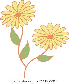 Floral Botanical Branch Illustration. Hand Drawn Flower Design Isolated on White Background