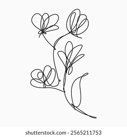 Floral botanical design element. Floral line art design asset