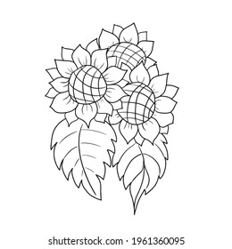 Floral botanical doodles.. Vector design on a white isolated background for banner, anti stress coloring book