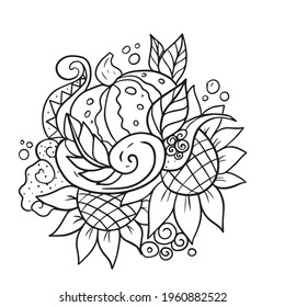 Floral botanical doodles.Vector design on a white isolated background for banners coloring book antistress