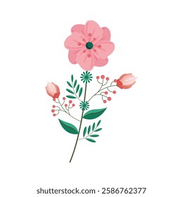 Floral and botanical elements. Set of leaf, foliage wildflowers, plants, bloom, leaves. Hand drawn of blossom spring season vector for decor, website, graphic and shop.