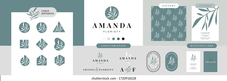 Colección de conjunto de logotipos florales y botánicos para mujeres. Plantilla vectorial de belleza para floristería, dibujado a mano, cosméticos orgánicos, spa, salón, fotografía, boutique, boda. conjunto de logotipos editable 