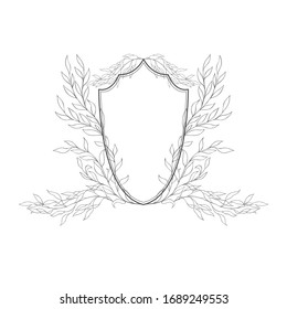 Floral botanical frame and monogram. Vintage border.Vector crests.