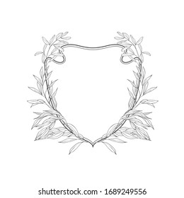 Floral botanical frame and monogram. Vintage border.Vector crests.