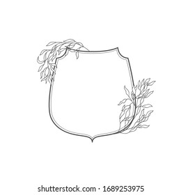 Floral botanical frame and monogram. Vintage border.Vector crests.