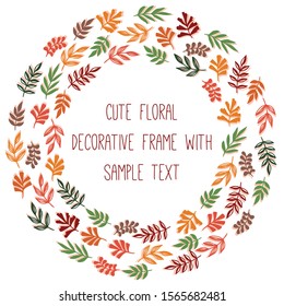 Floral botanical leaf round frame decorative vector design