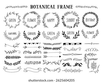 Floral and botanical line drawing frames and ornaments.