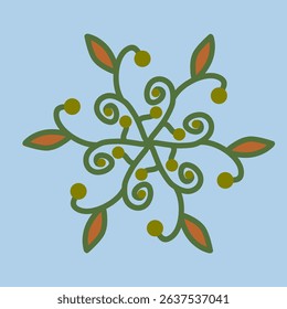 Floral Botanical Mandala with Leaves and Natural Elements