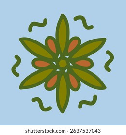 Floral Botanical Mandala with Leaves and Natural Elements