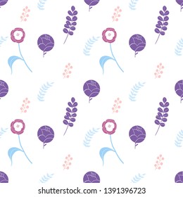 floral botanical seamless pattern in pastel colours nordic style