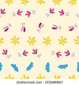 Floral botanical seamless patterns. Vector design for paper, cover, wallpaper, fabric, textile, interior decor and other project.