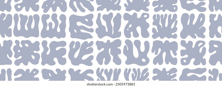 Floral botanical vector seamless pattern. Organic naive abstract shapes in Matisse style. Seamless banner design with seaweed geometric figures, bizarre corals. Abstract geometric wallpaper.