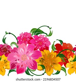 Floral botanical vector texture pattern with flowers and leaves. Seamless pattern can be used for wallpaper, pattern fills, web page background, surface textures.