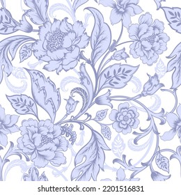 Floral botanical vector texture pattern with flowers and leaves. Seamless pattern can be used for wallpaper, pattern fills, web page background, surface textures.