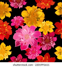 Floral botanical vector texture pattern with flowers and leaves. Seamless pattern can be used for wallpaper, pattern fills, web page background, surface textures.