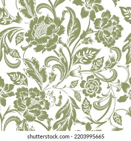 Floral botanical vector texture pattern with flowers and leaves. Seamless pattern can be used for wallpaper, pattern fills, web page background, surface textures.