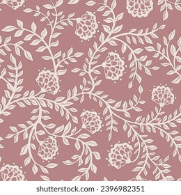 Floral botanical vector texture pattern with flowers and leaves. Seamless pattern can be used for wallpaper, pattern fills, web page background, surface textures.