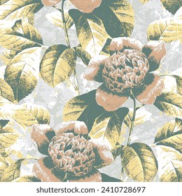 Floral botanical vector texture pattern with flowers and leaves. Seamless pattern can be used for wallpaper, pattern fills, web page background, surface textures.